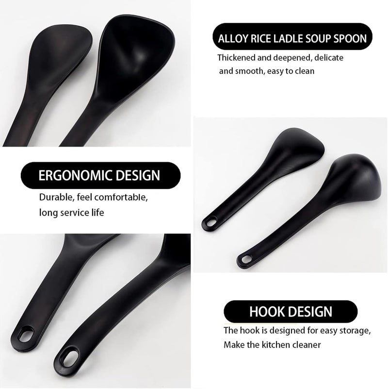Comicfs 2Pcs Rice Paddle, Soup Spoon, Non-stick Heat- resistant Rice Spoon Scooper Spatula, Rice Paddle, Rice Cooker Spoons, Serving Spoons for Grains, Soup Mashed Potato (Black) - Image 3